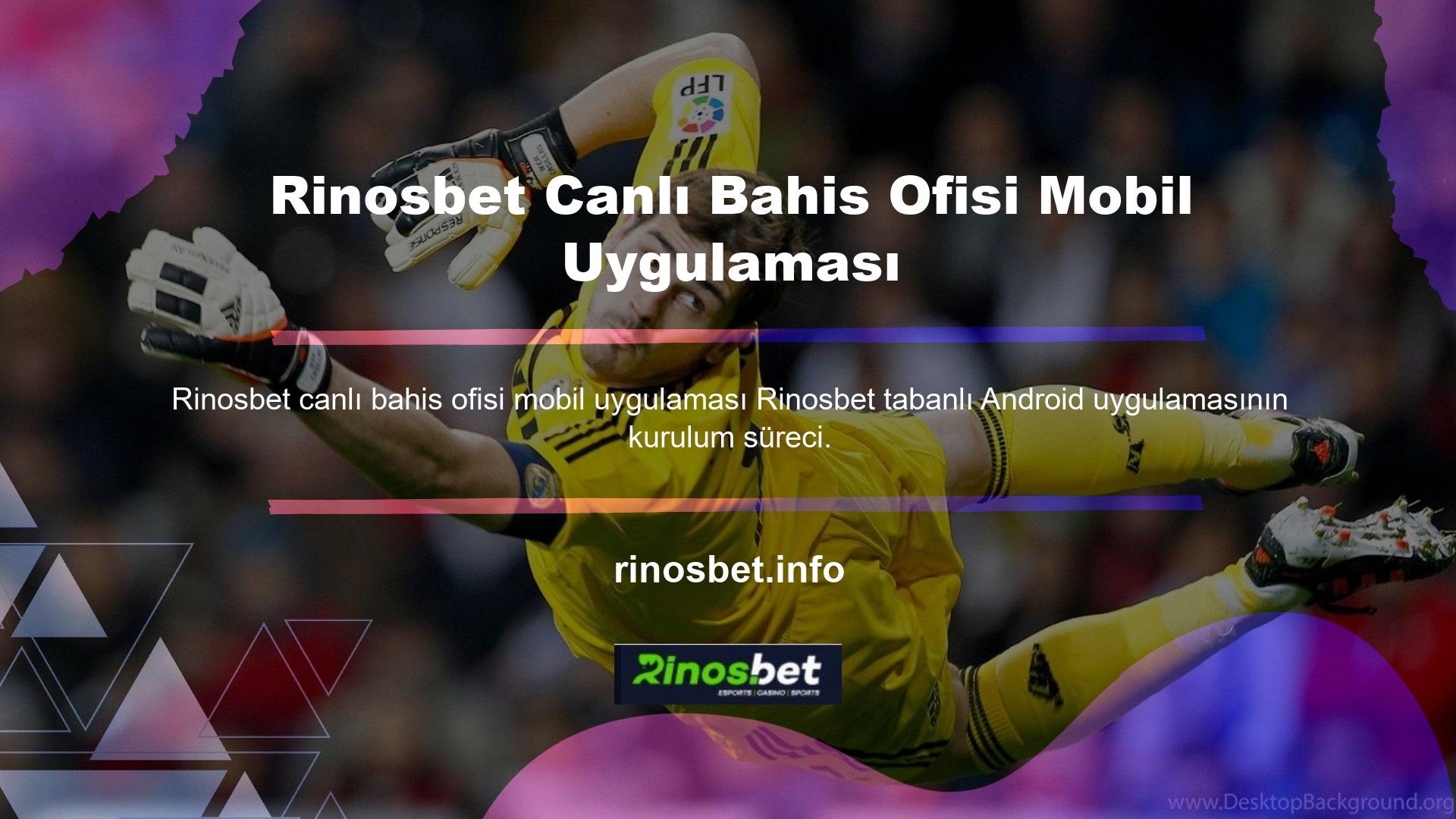 Promosyon sayfası Rinosbet Android uygulamasını indirmek için bir bağlantı sağlar